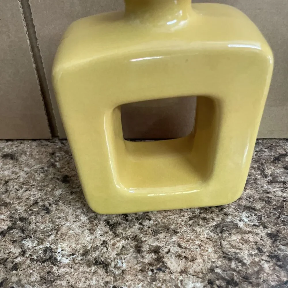 Yellow Ceramic Vase Square Rustic Home Decor Minimalist Nordic Boho